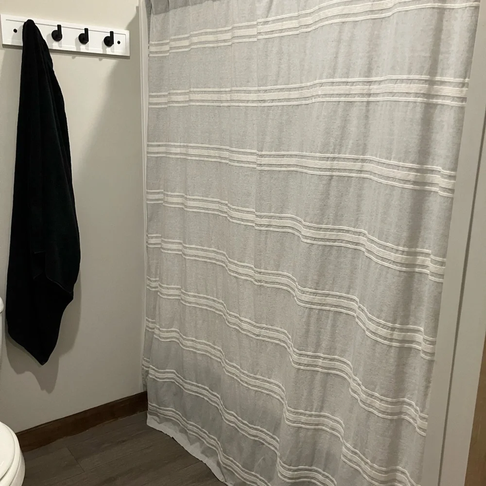 Farmhouse Gray Striped Shower Curtain Neutral Bathroom Decor